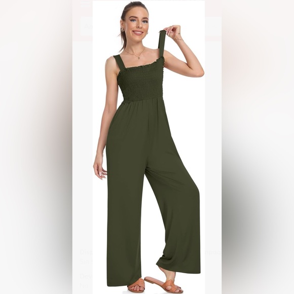 Womens Overalls Casual Wide Leg Jumpsuits Sleeveless Straps With Pockets - Picture 2 of 6